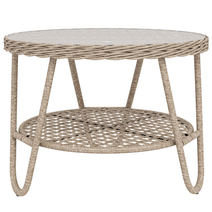 Outdoor PE Rattan Garden Side Table with Tempered Glass Top, Galvanized Metal Frame, 25.6 x 25.6 x 19.7 in (65 x 65 x 50 cm), Yellow