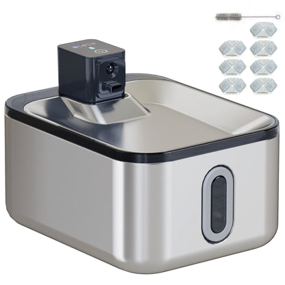 5L Stainless Steel Automatic Wireless Cat Water Fountain with LED Indicator, Ultra-Quiet Pump, 4000 mAh Battery, USB Charger Cat Water Dispenser, Multi Pets, Silver