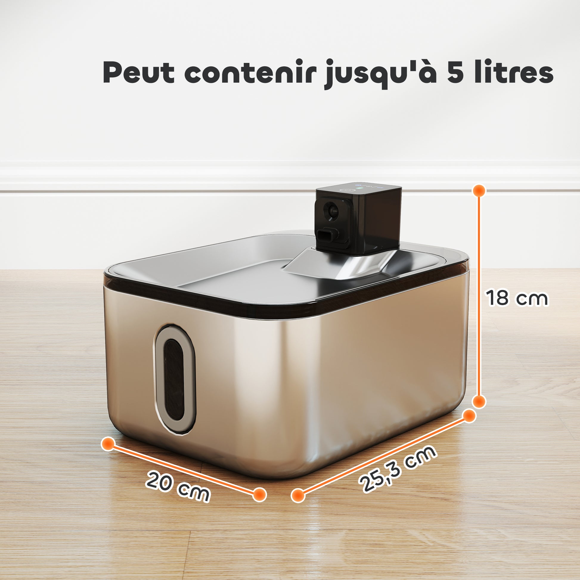 5L Stainless Steel Automatic Wireless Cat Water Fountain with LED Indicator, Ultra-Quiet Pump, 4000 mAh Battery, USB Charger Cat Water Dispenser, Multi Pets, Silver
