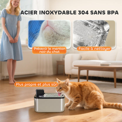5L Stainless Steel Automatic Wireless Cat Water Fountain with LED Indicator, Ultra-Quiet Pump, 4000 mAh Battery, USB Charger Cat Water Dispenser, Multi Pets, Silver