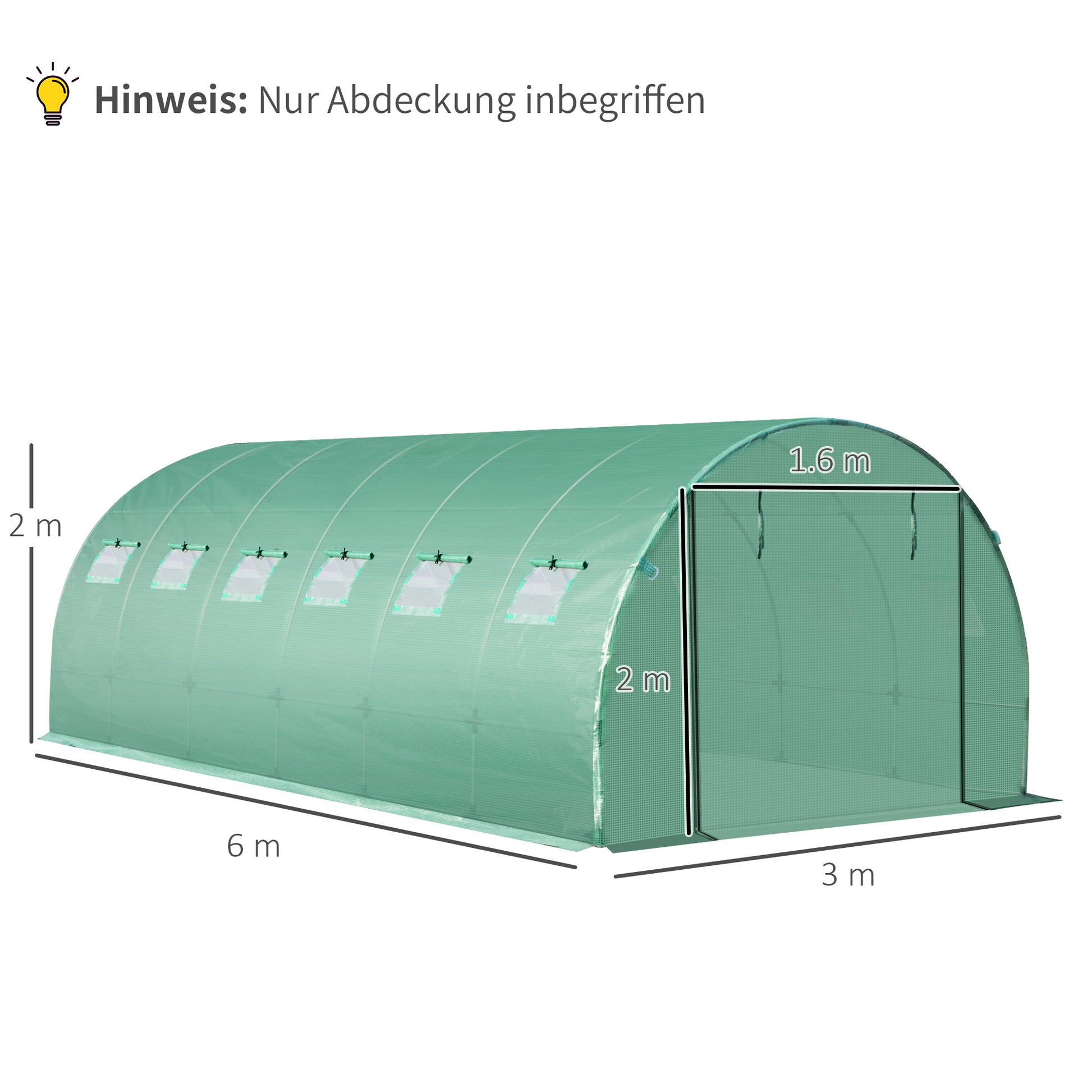 Greenhouse Film 6x3x2m, Waterproof Garden Film with UV Protection, PE Film Cover for Gardening Greenhouse Tunnel, Tunnel Film for Outdoor Area, Plants, Green