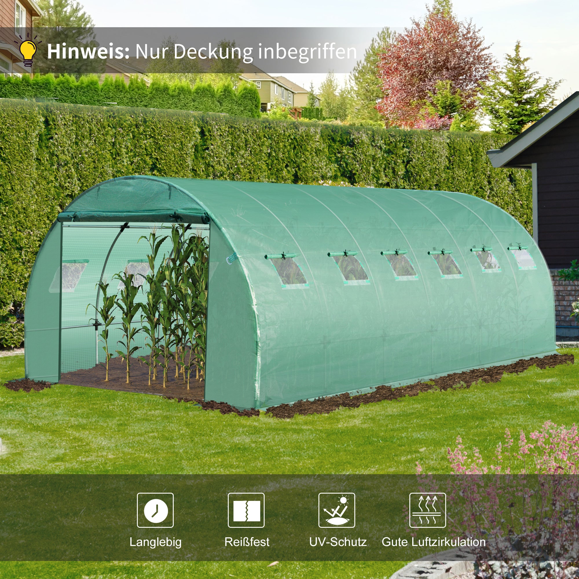 Greenhouse Film 6x3x2m, Waterproof Garden Film with UV Protection, PE Film Cover for Gardening Greenhouse Tunnel, Tunnel Film for Outdoor Area, Plants, Green