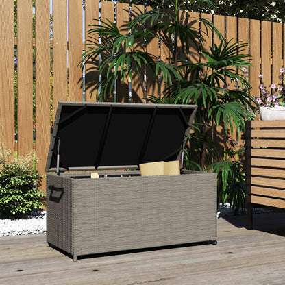 Outdoor Resin Wicker Garden Storage Chest, 184 L Outdoor Storage Chest with Wheels, Gas Struts, UV-Resistant for Outdoor, Garden, Balcony, 102 x 52 x 52 cm Grey