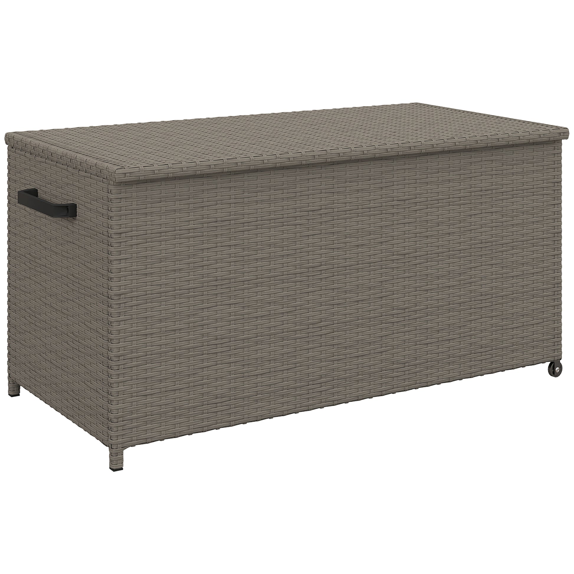 Outdoor Resin Wicker Garden Storage Chest, 184 L Outdoor Storage Chest with Wheels, Gas Struts, UV-Resistant for Outdoor, Garden, Balcony, 102 x 52 x 52 cm Grey