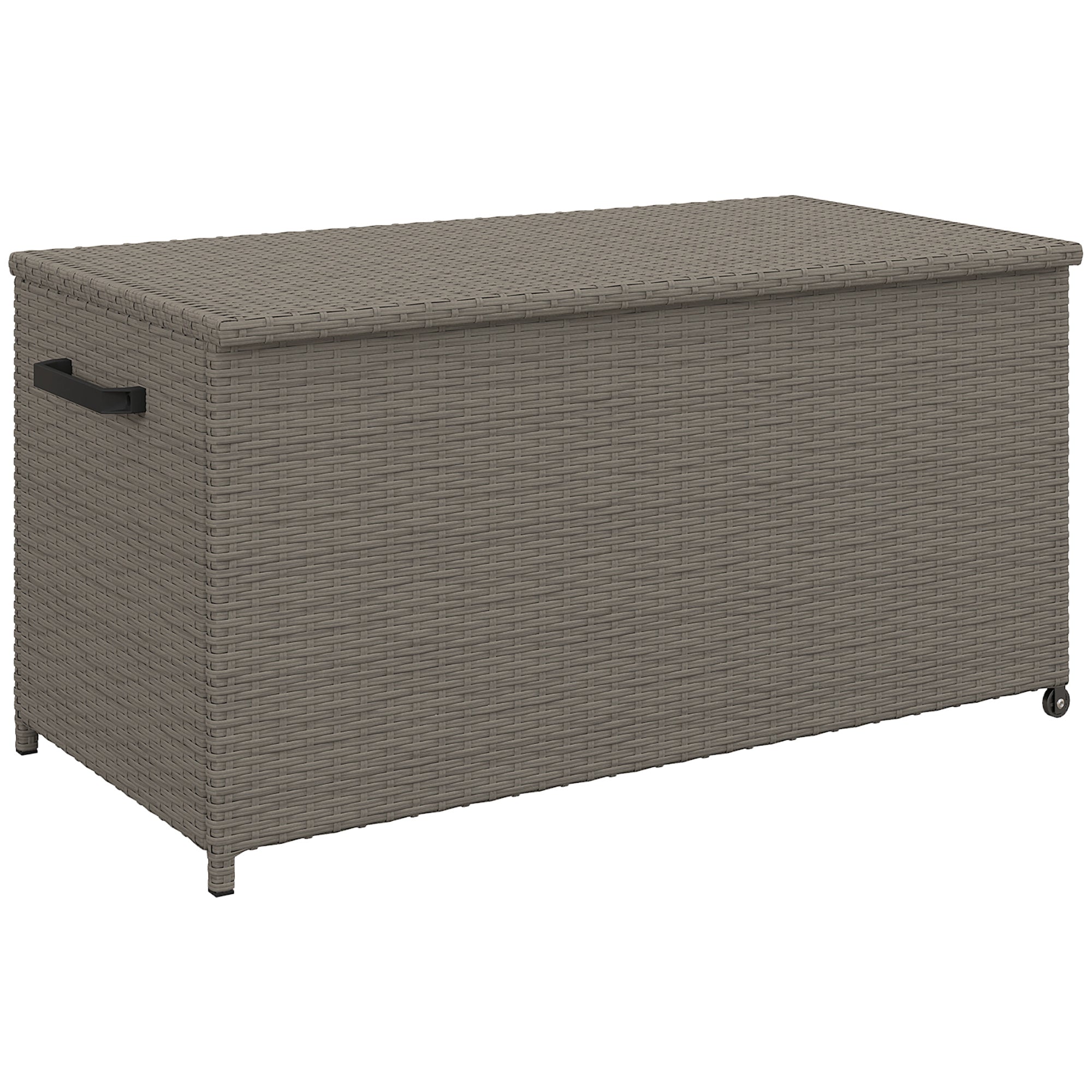 Outdoor Resin Wicker Garden Storage Chest, 184 L Outdoor Storage Chest with Wheels, Gas Struts, UV-Resistant for Outdoor, Garden, Balcony, 102 x 52 x 52 cm Grey