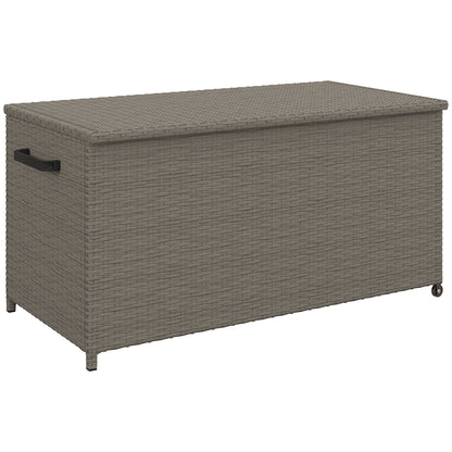 Outdoor Resin Wicker Garden Storage Chest, 184 L Outdoor Storage Chest with Wheels, Gas Struts, UV-Resistant for Outdoor, Garden, Balcony, 102 x 52 x 52 cm Grey