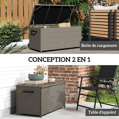 Outdoor Resin Wicker Garden Storage Chest, 184 L Outdoor Storage Chest with Wheels, Gas Struts, UV-Resistant for Outdoor, Garden, Balcony, 102 x 52 x 52 cm Grey