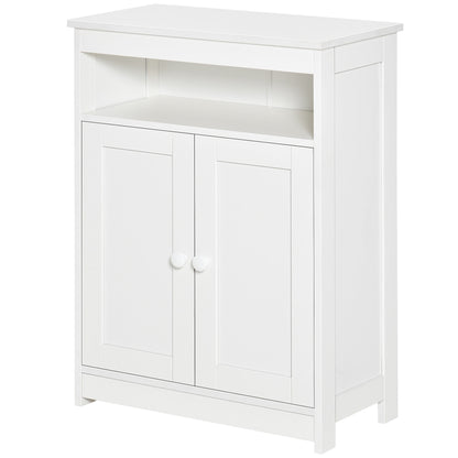 Bathroom Auxiliary Cabinet with 2 Doors Adjustable Interior Shelf and Open Compartment Bathroom Furniture for Living Room Kitchen 60x30x80 cm White