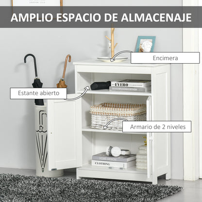 Bathroom Auxiliary Cabinet with 2 Doors Adjustable Interior Shelf and Open Compartment Bathroom Furniture for Living Room Kitchen 60x30x80 cm White