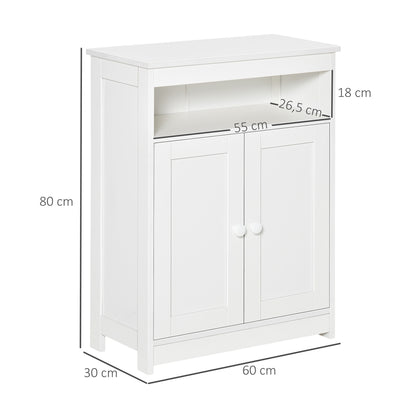 Bathroom Auxiliary Cabinet with 2 Doors Adjustable Interior Shelf and Open Compartment Bathroom Furniture for Living Room Kitchen 60x30x80 cm White