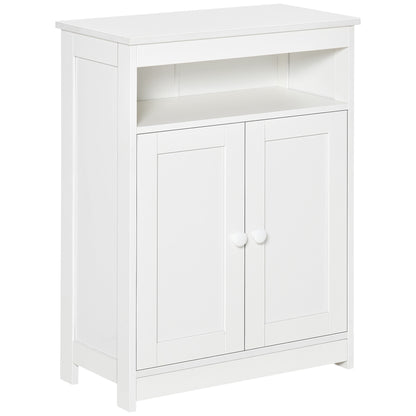 Bathroom Auxiliary Cabinet with 2 Doors Adjustable Interior Shelf and Open Compartment Bathroom Furniture for Living Room Kitchen 60x30x80 cm White