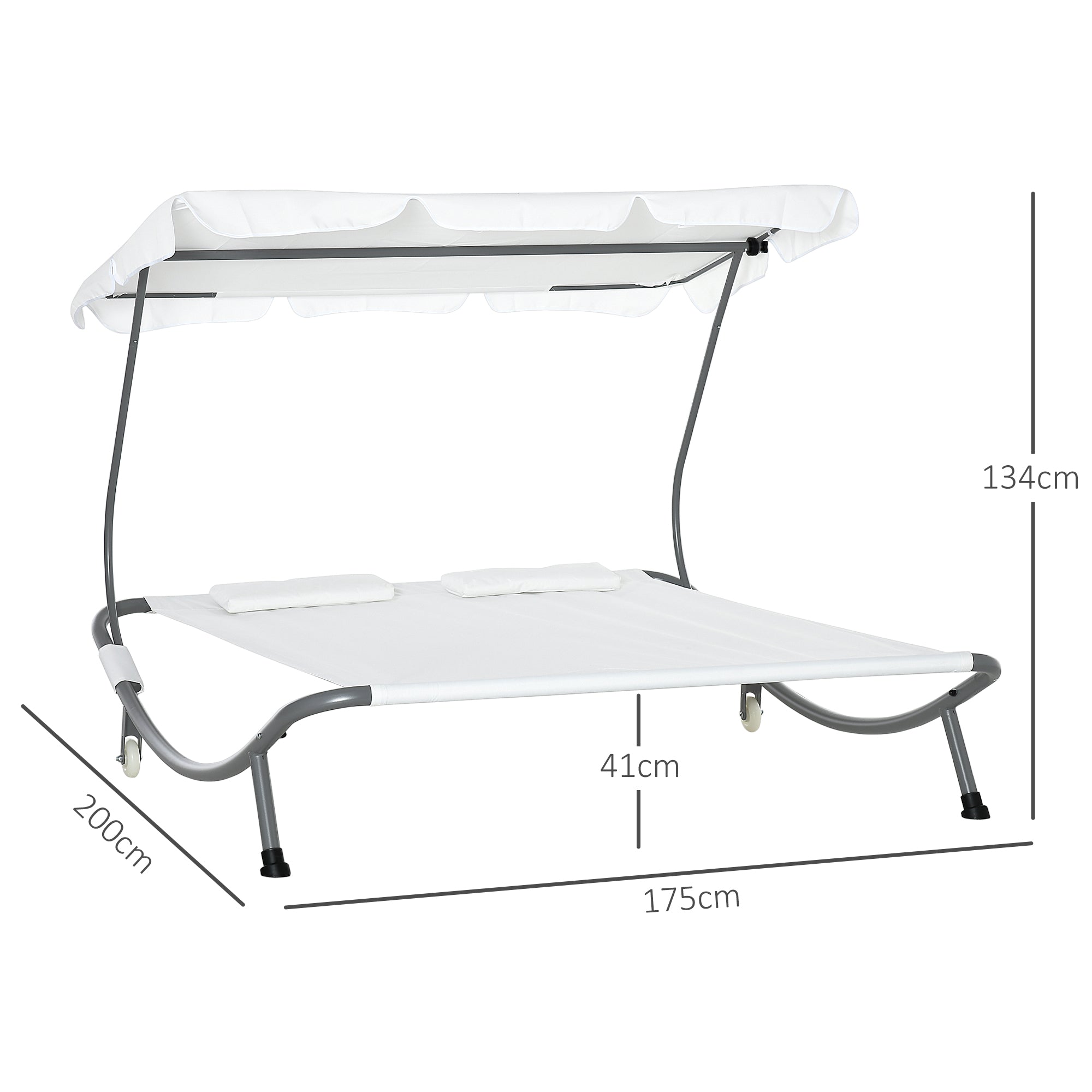 Sun Lounger with Wheels, Camping Bed with Headrest, UV-Resistant and Water-Repellent Canopy, Garden Bed Sun Lounger Holds Up to 220kg, Cream White, for Balcony, Garden