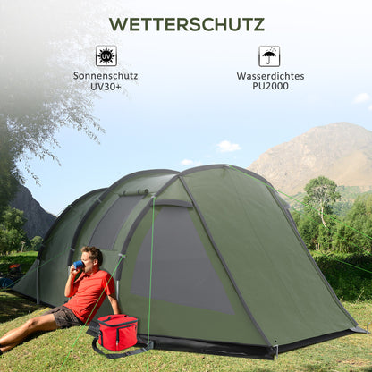 Camping Tent for 4 Persons Light, Stable Waterproof Family Tent with Door Window, Carry Bag, Tunnel Tent with 2000mm Water Column Tent for Camping Travel Trekking Garden