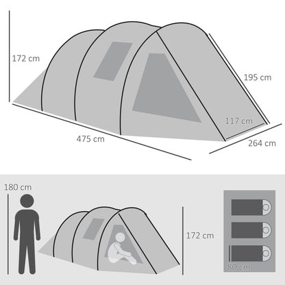 Camping Tent for 4 Persons Light, Stable Waterproof Family Tent with Door Window, Carry Bag, Tunnel Tent with 2000mm Water Column Tent for Camping Travel Trekking Garden
