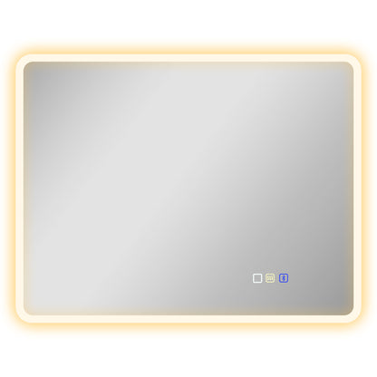 Bluetooth Bathroom Mirror 70 x 90 cm, Wall LED Bathroom Mirror with Touch Switch, 3 Color Adjustable Light, Anti-Fog, Memory - Silver