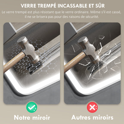 Bluetooth Bathroom Mirror 70 x 90 cm, Wall LED Bathroom Mirror with Touch Switch, 3 Color Adjustable Light, Anti-Fog, Memory - Silver