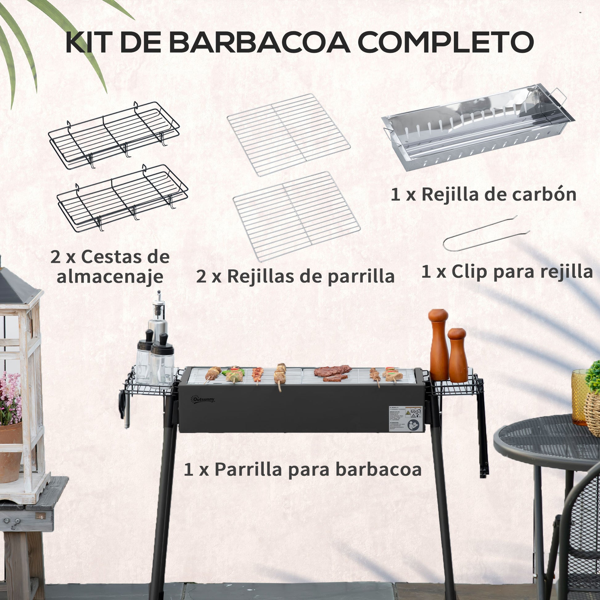 Portable Charcoal BBQ Grill with 2 Stainless Steel Grills and 2 Spice Shelves for Camping Picnic Garden 94x39x70 cm Black