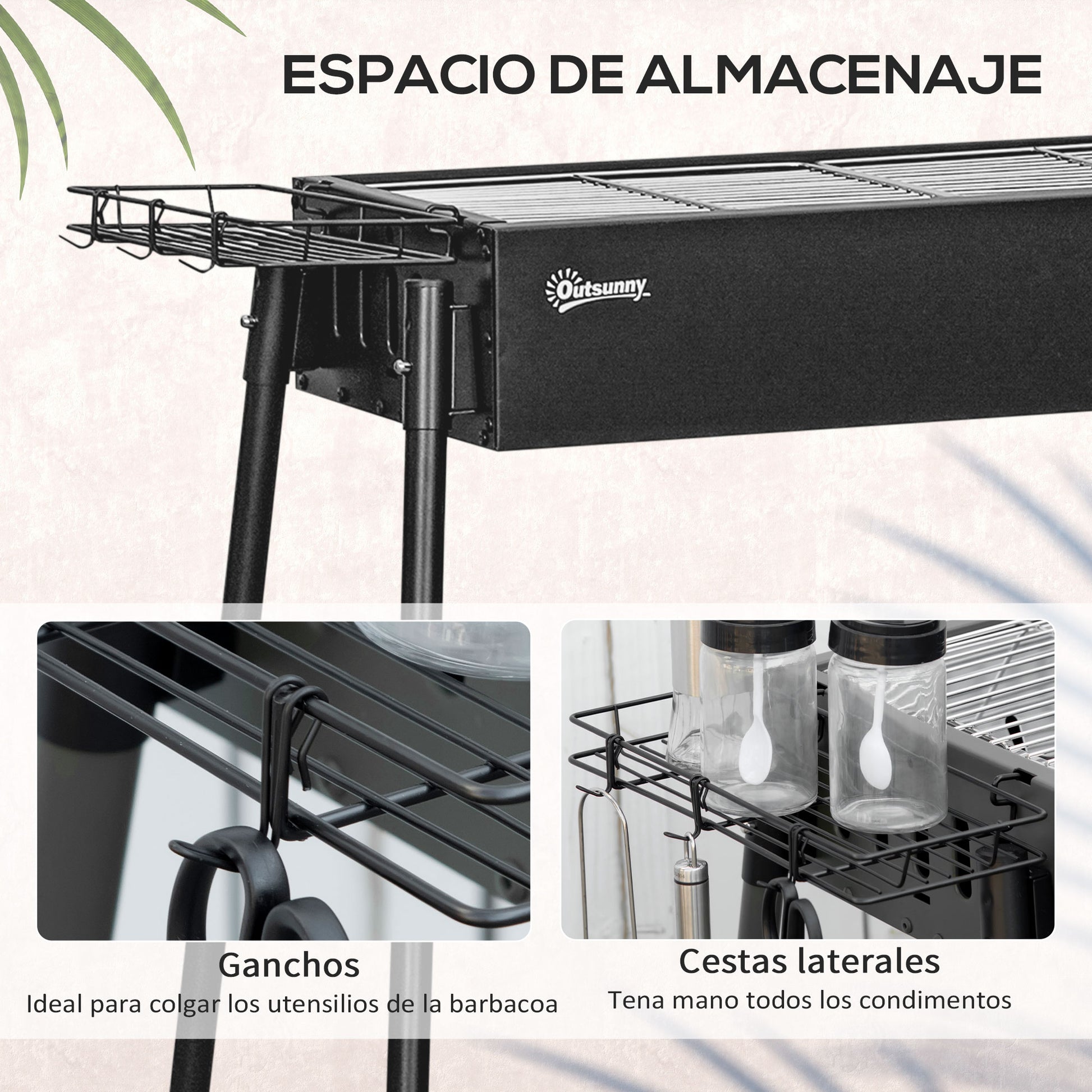 Portable Charcoal BBQ Grill with 2 Stainless Steel Grills and 2 Spice Shelves for Camping Picnic Garden 94x39x70 cm Black