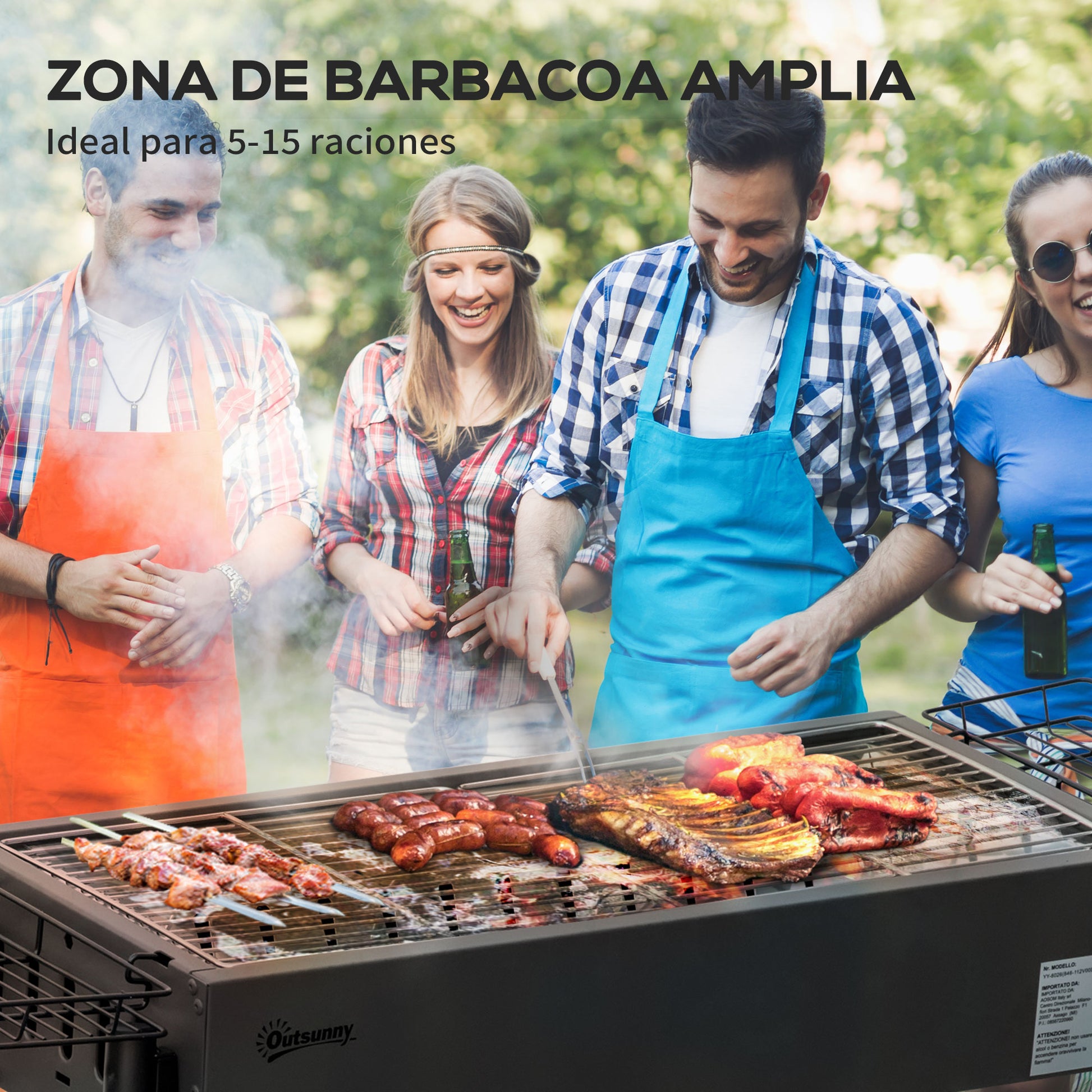 Portable Charcoal BBQ Grill with 2 Stainless Steel Grills and 2 Spice Shelves for Camping Picnic Garden 94x39x70 cm Black