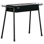 Portable Charcoal BBQ Grill with 2 Stainless Steel Grills and 2 Spice Shelves for Camping Picnic Garden 94x39x70 cm Black