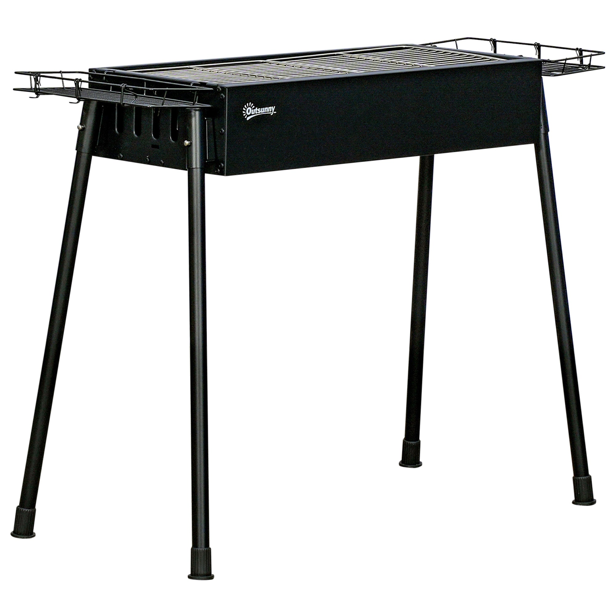 Portable Charcoal BBQ Grill with 2 Stainless Steel Grills and 2 Spice Shelves for Camping Picnic Garden 94x39x70 cm Black