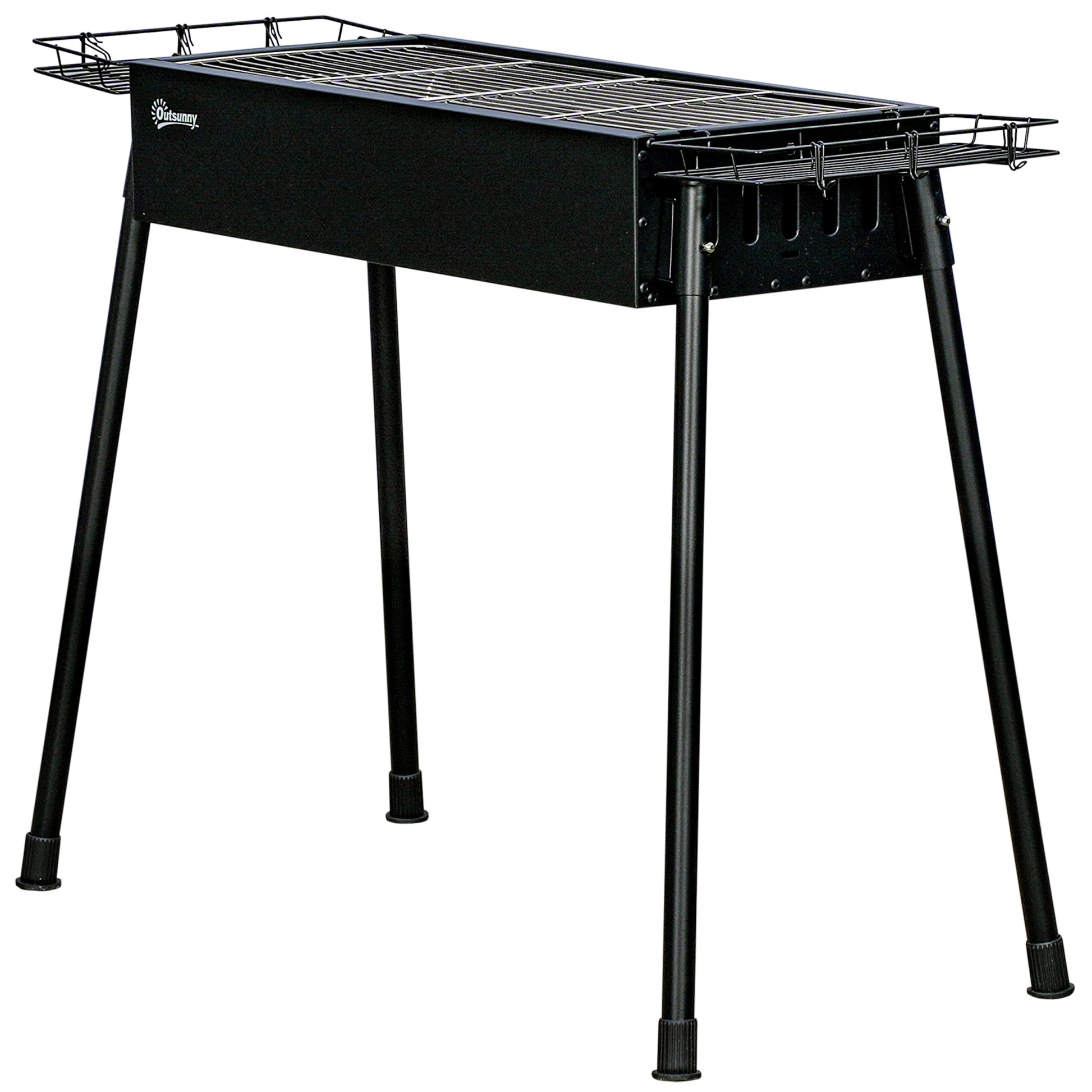 Portable Charcoal BBQ Grill with 2 Stainless Steel Grills and 2 Spice Shelves for Camping Picnic Garden 94x39x70 cm Black