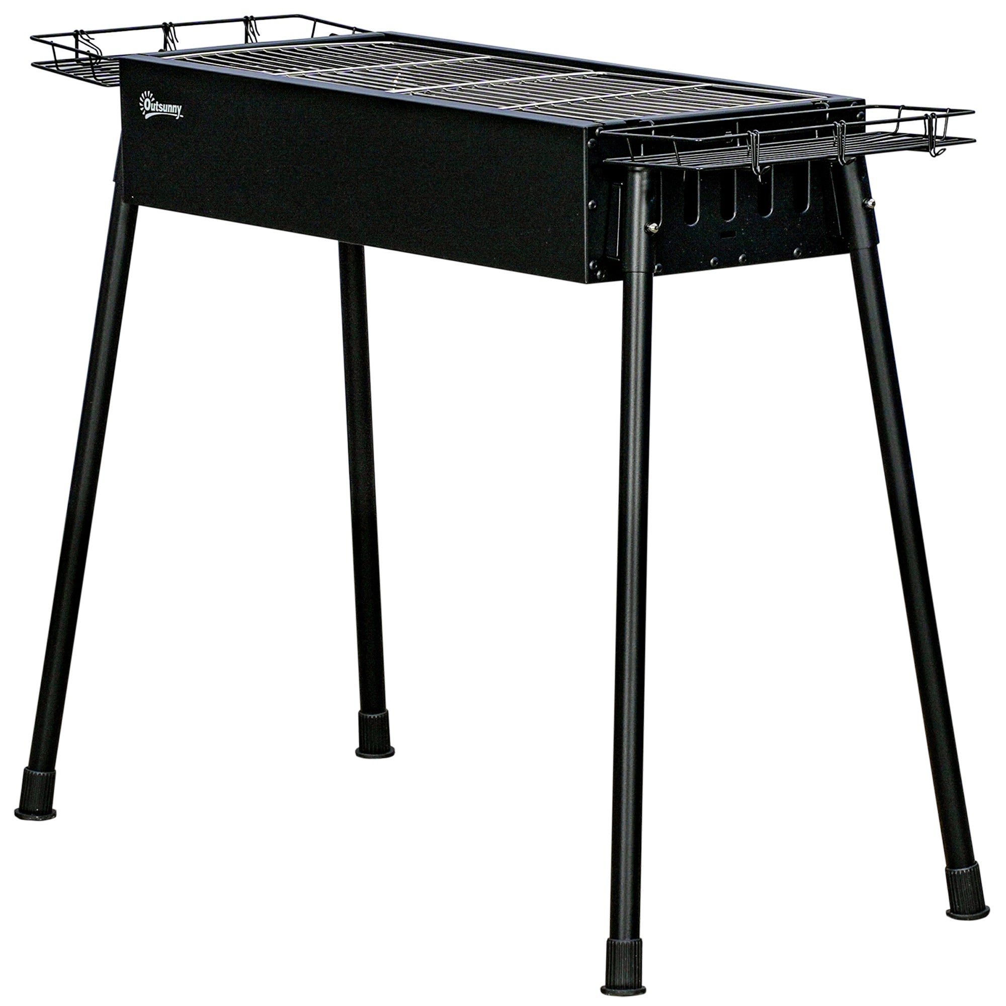 Portable Charcoal BBQ Grill with 2 Stainless Steel Grills and 2 Spice Shelves for Camping Picnic Garden 94x39x70 cm Black