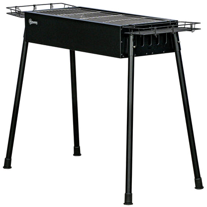 Portable Charcoal BBQ Grill with 2 Stainless Steel Grills and 2 Spice Shelves for Camping Picnic Garden 94x39x70 cm Black