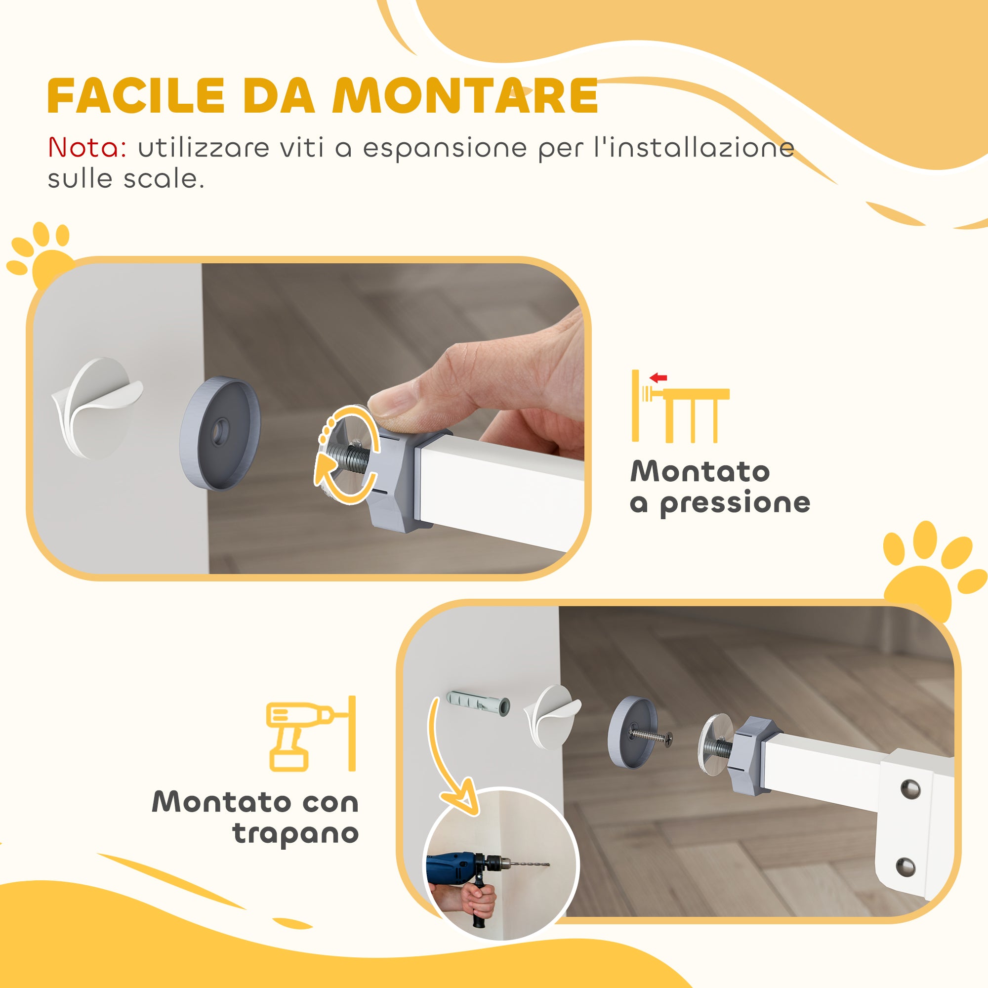 Dog and Pet Gate 2 Extensions Adjustable Width Up to 100 cm with Automatic Closure, White