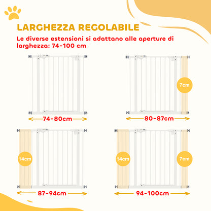 Dog and Pet Gate 2 Extensions Adjustable Width Up to 100 cm with Automatic Closure, White