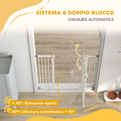 Dog and Pet Gate 2 Extensions Adjustable Width Up to 100 cm with Automatic Closure, White
