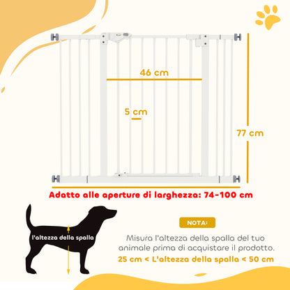 Dog and Pet Gate 2 Extensions Adjustable Width Up to 100 cm with Automatic Closure, White