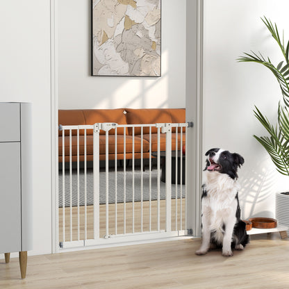 Dog and Pet Gate 2 Extensions Adjustable Width Up to 100 cm with Automatic Closure, White