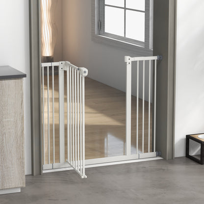 Dog and Pet Gate 2 Extensions Adjustable Width Up to 100 cm with Automatic Closure, White