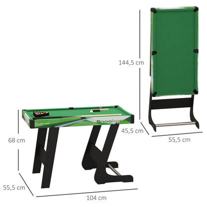 SPORTNOW Compact American Folding Billiard Table with Accessories 2 Cues, 16 Balls, Triangle, Chalk, dim. 104L x 55.5W x 68H cm, Green Felt