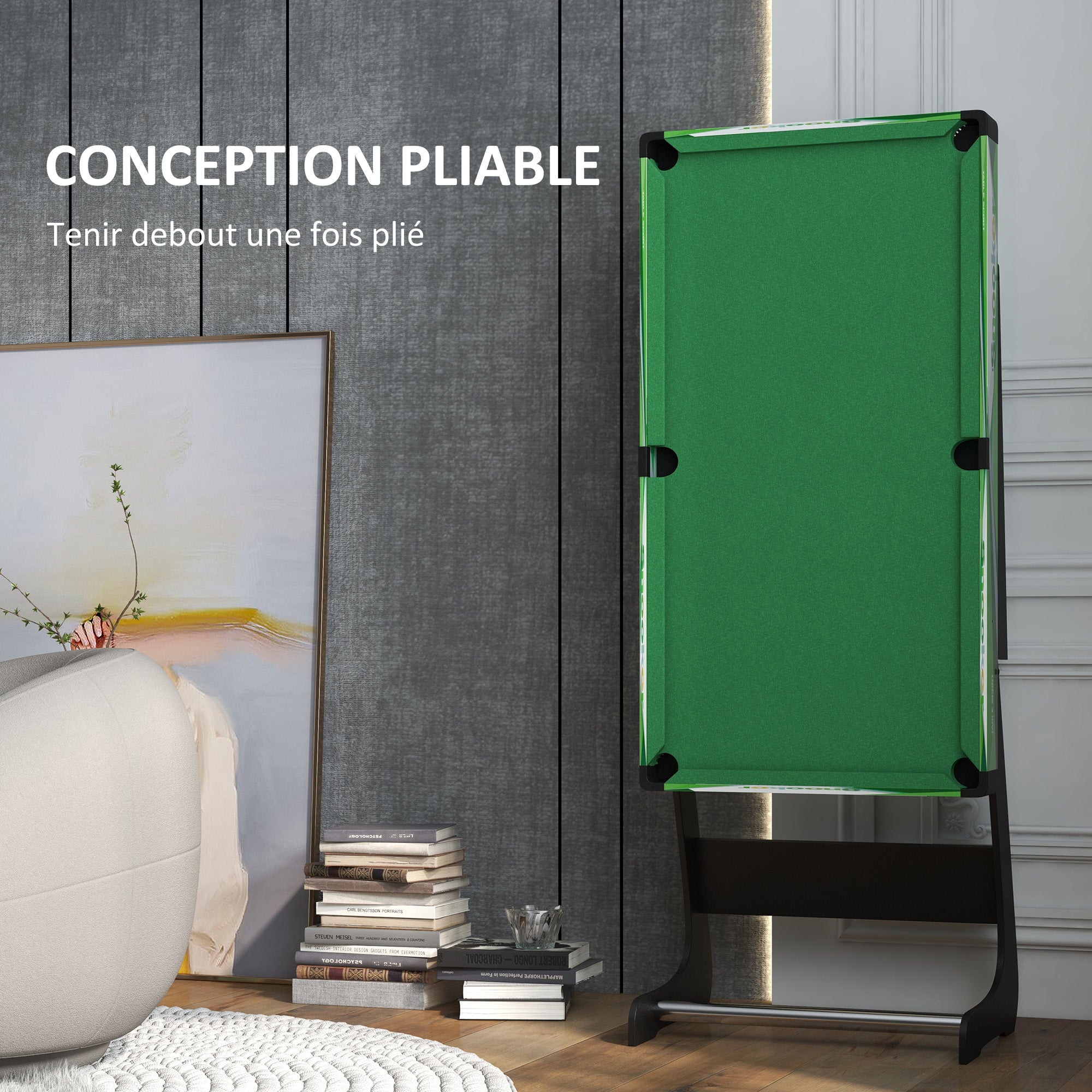 SPORTNOW Compact American Folding Billiard Table with Accessories 2 Cues, 16 Balls, Triangle, Chalk, dim. 104L x 55.5W x 68H cm, Green Felt