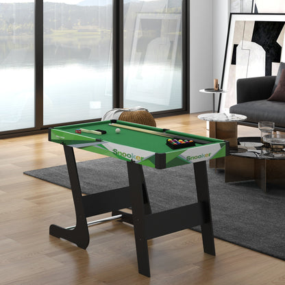 SPORTNOW Compact American Folding Billiard Table with Accessories 2 Cues, 16 Balls, Triangle, Chalk, dim. 104L x 55.5W x 68H cm, Green Felt