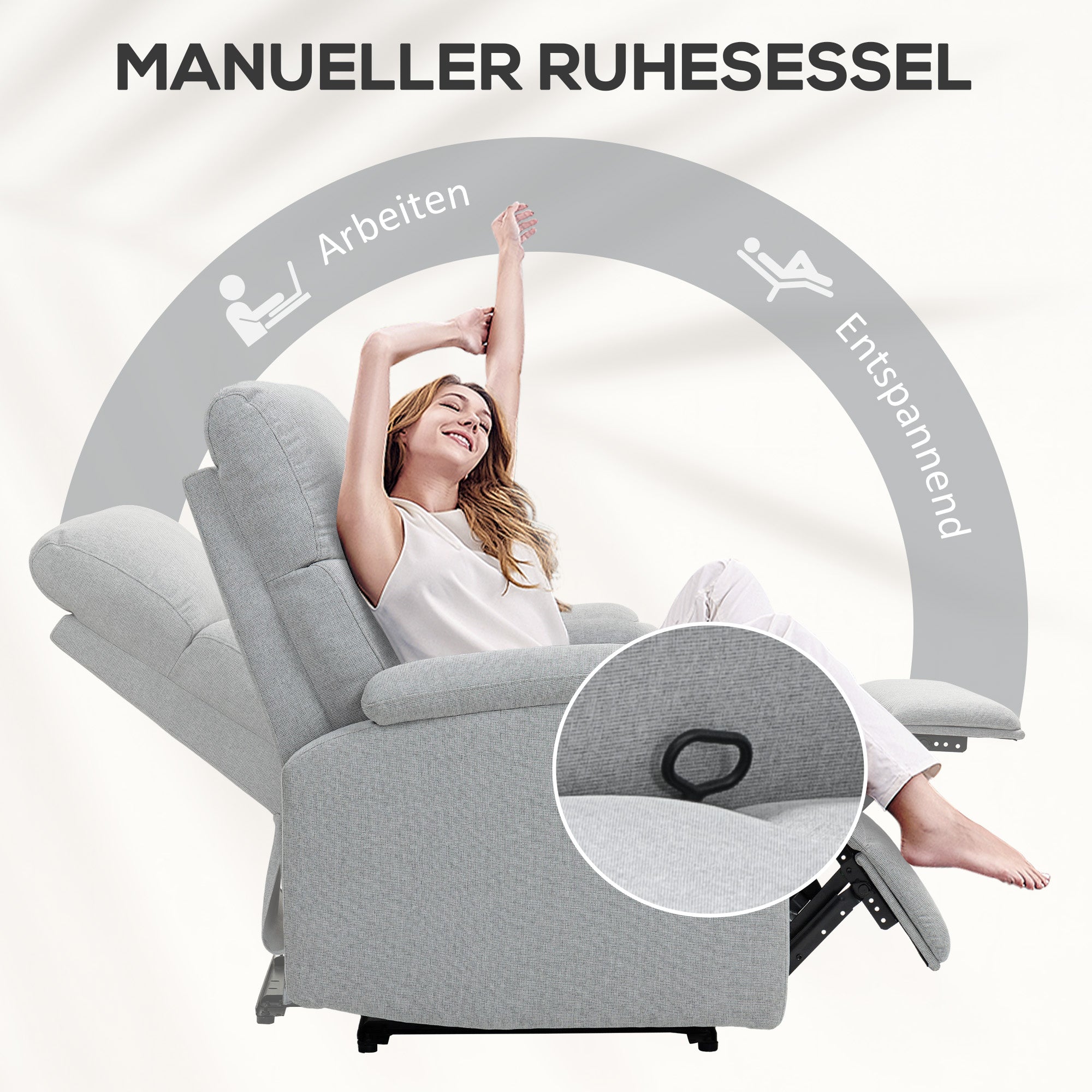 Recliner Armchair, TV Chair with Reclining Function, Upholstered TV Chair with Linen Look, Reclining Armchair with Pocket Spring Core, Relaxing Chair for up to 150 kg for Living Room, Gray