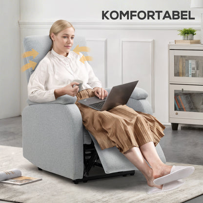 Recliner Armchair, TV Chair with Reclining Function, Upholstered TV Chair with Linen Look, Reclining Armchair with Pocket Spring Core, Relaxing Chair for up to 150 kg for Living Room, Gray