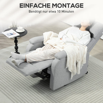 Recliner Armchair, TV Chair with Reclining Function, Upholstered TV Chair with Linen Look, Reclining Armchair with Pocket Spring Core, Relaxing Chair for up to 150 kg for Living Room, Gray