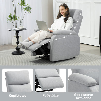 Recliner Armchair, TV Chair with Reclining Function, Upholstered TV Chair with Linen Look, Reclining Armchair with Pocket Spring Core, Relaxing Chair for up to 150 kg for Living Room, Gray