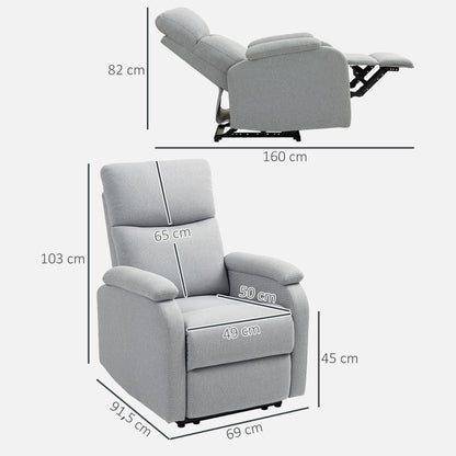 Recliner Armchair, TV Chair with Reclining Function, Upholstered TV Chair with Linen Look, Reclining Armchair with Pocket Spring Core, Relaxing Chair for up to 150 kg for Living Room, Gray