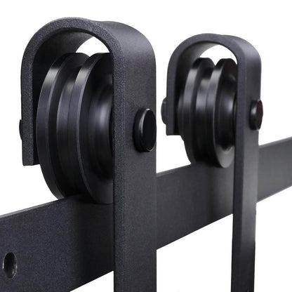 Sliding Door Hardware Kit 200 cm Complete Set with Rails, Rollers, Anti-Jump Devices, Door Stoppers, Sliding Door System made of Carbon Steel Black