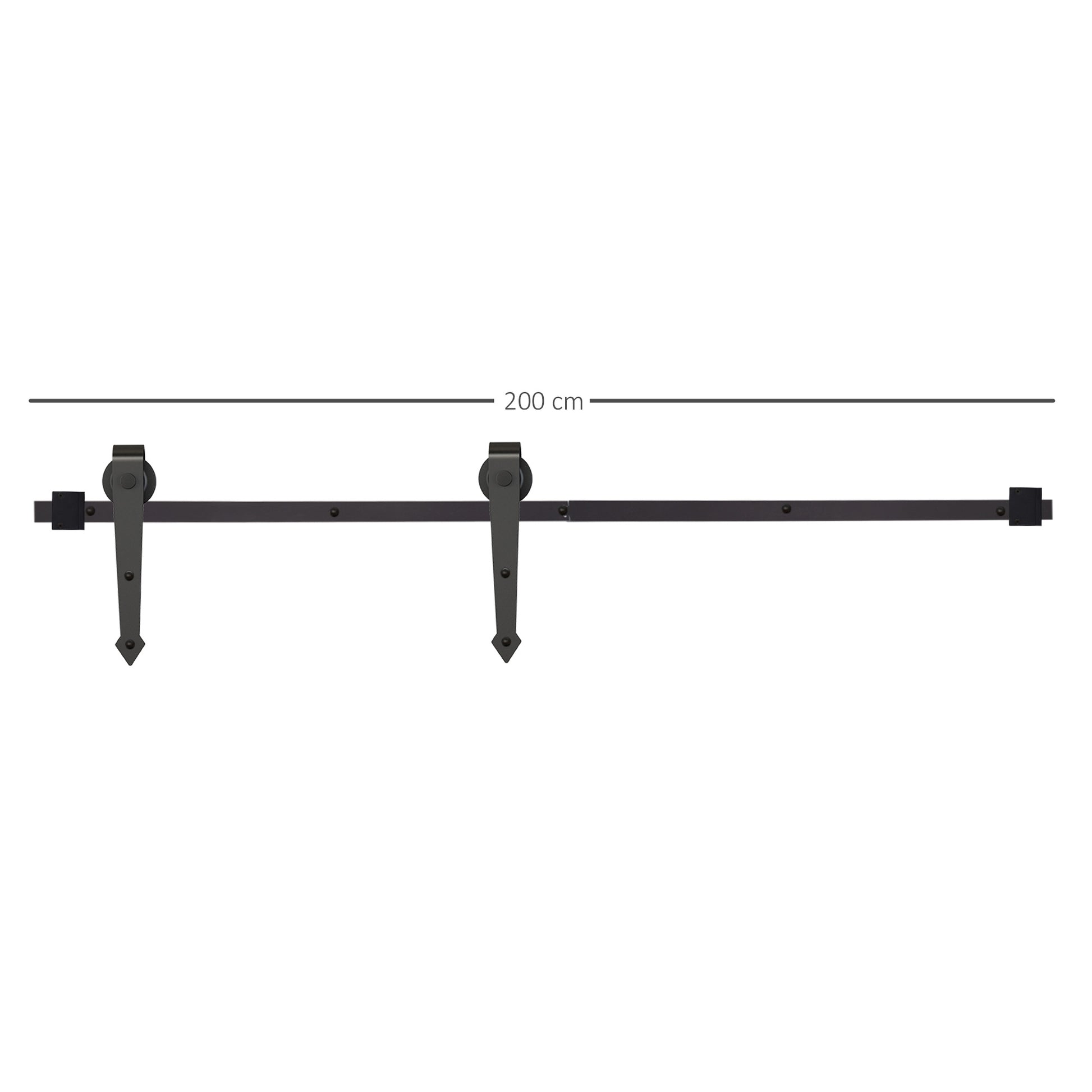 Sliding Door Hardware Kit 200 cm Complete Set with Rails, Rollers, Anti-Jump Devices, Door Stoppers, Sliding Door System made of Carbon Steel Black