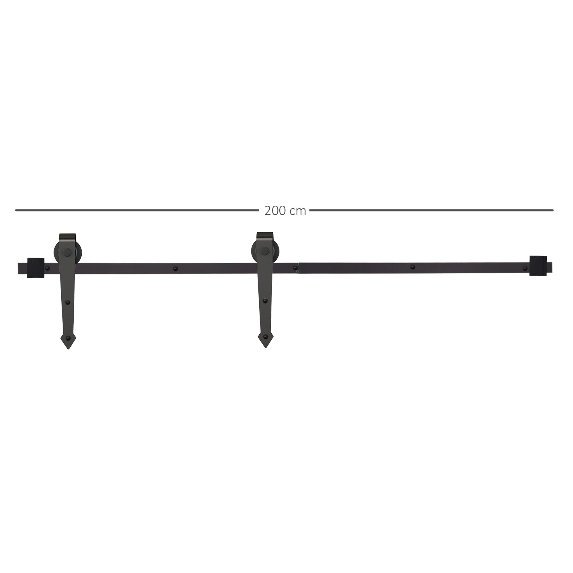 Sliding Door Hardware Kit 200 cm Complete Set with Rails, Rollers, Anti-Jump Devices, Door Stoppers, Sliding Door System made of Carbon Steel Black