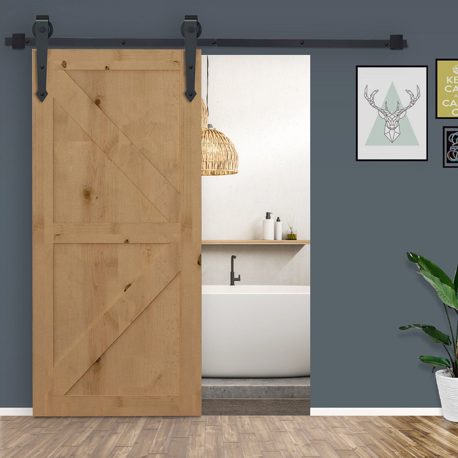 Sliding Door Hardware Kit 200 cm Complete Set with Rails, Rollers, Anti-Jump Devices, Door Stoppers, Sliding Door System made of Carbon Steel Black