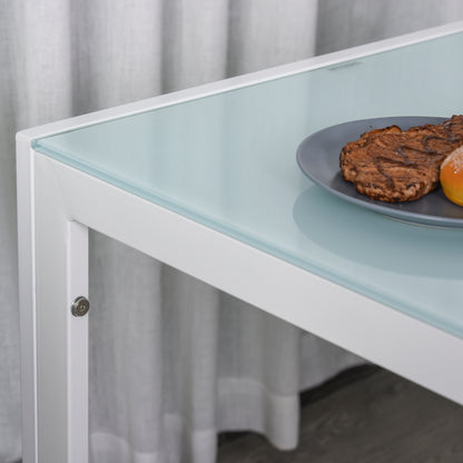 Dining Set with Table and 4 Chairs 5-Piece Kitchen Furniture Set Rectangular Tempered Glass Table and PU Upholstered Chairs with White Metal Legs