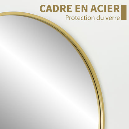 Round Mirror, Bathroom Mirror, Diameter 70 cm, Metal Frame, Wall Mirror, Easy to Install, for Bedroom, Living Room, Entryway, Gold