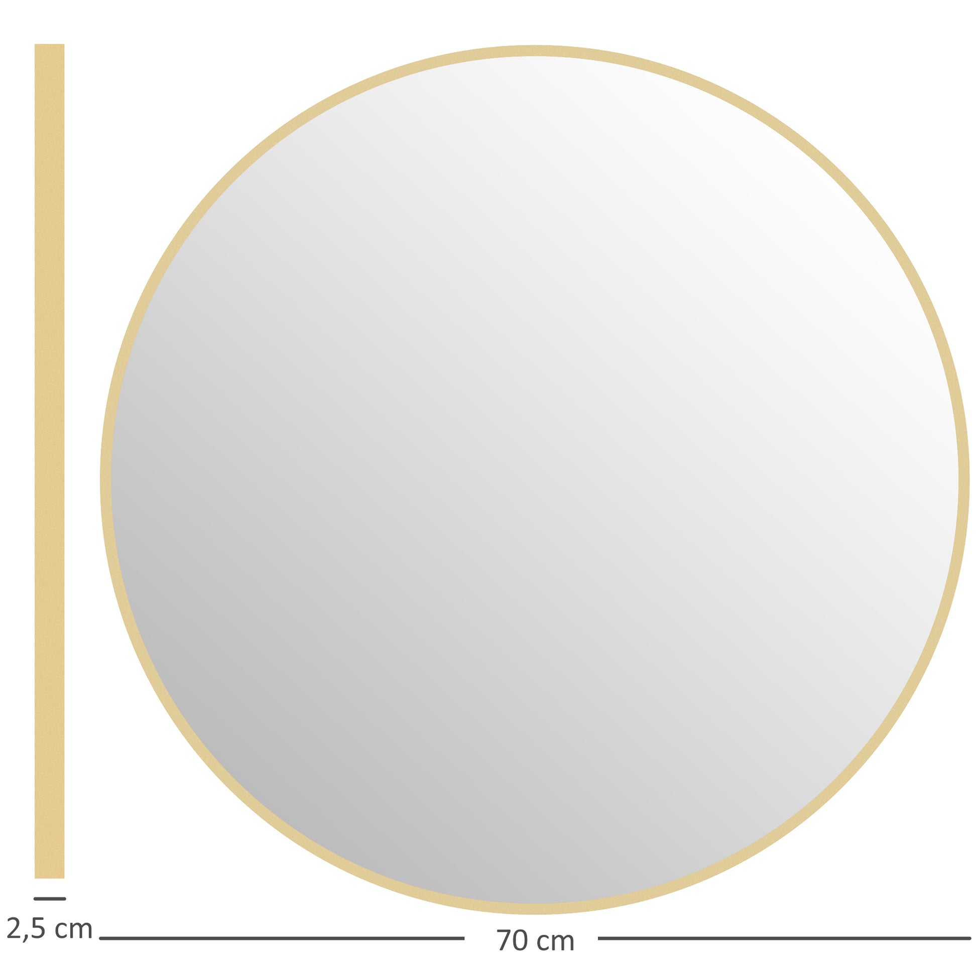 Round Mirror, Bathroom Mirror, Diameter 70 cm, Metal Frame, Wall Mirror, Easy to Install, for Bedroom, Living Room, Entryway, Gold