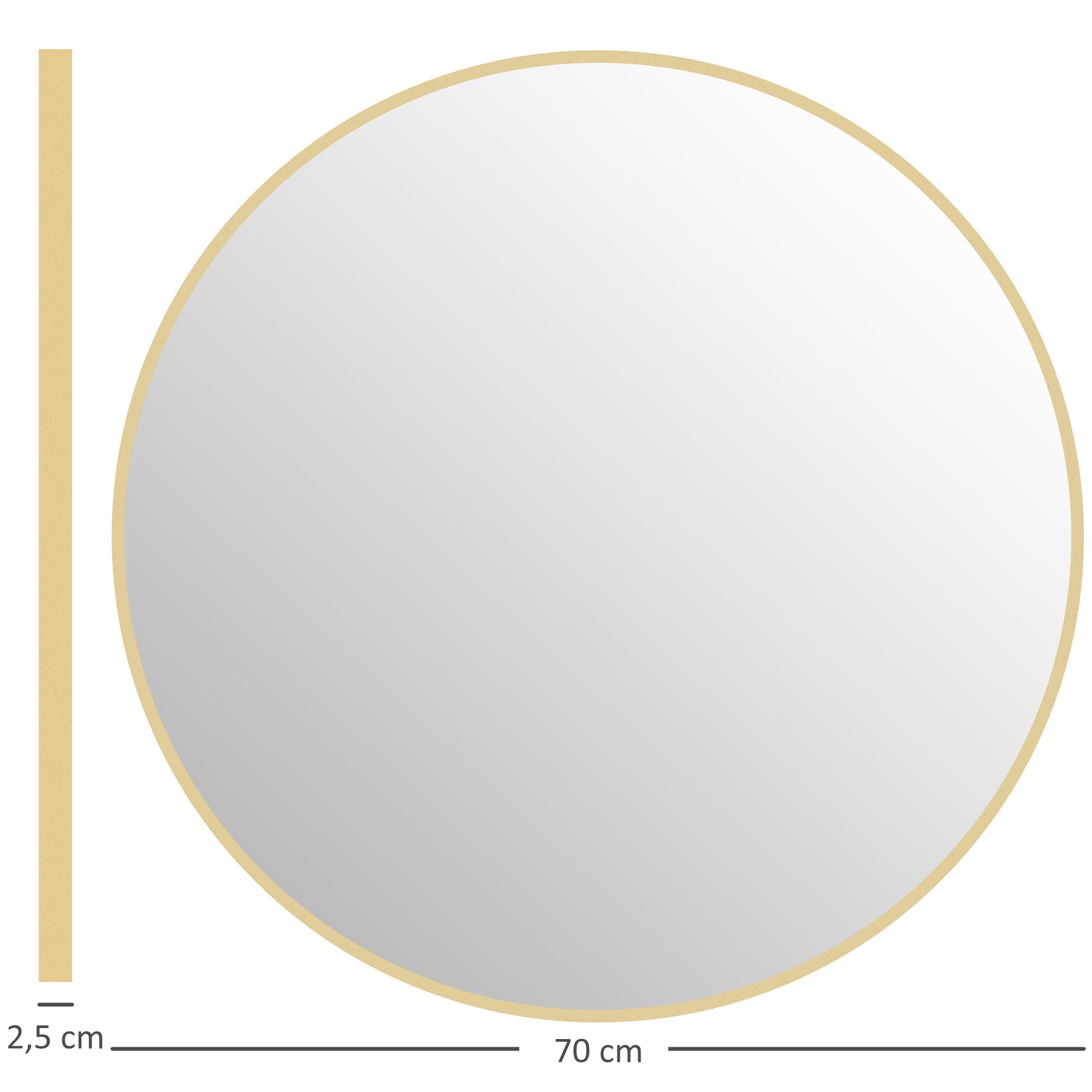 Round Mirror, Bathroom Mirror, Diameter 70 cm, Metal Frame, Wall Mirror, Easy to Install, for Bedroom, Living Room, Entryway, Gold